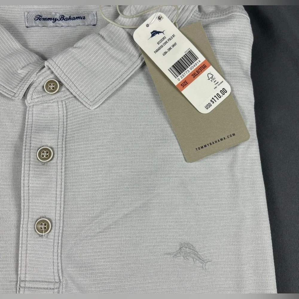 Tommy Bahama Golf Shirt Polo Paradise Cove Striped 3XLB Gray Polyester - Picture 2 of 6
